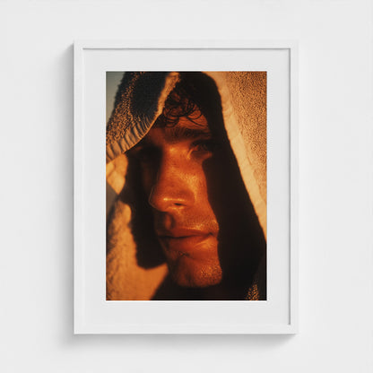 portrait-of-man-with-towel-over-shoulder-cinemat 18x24-white frame frame