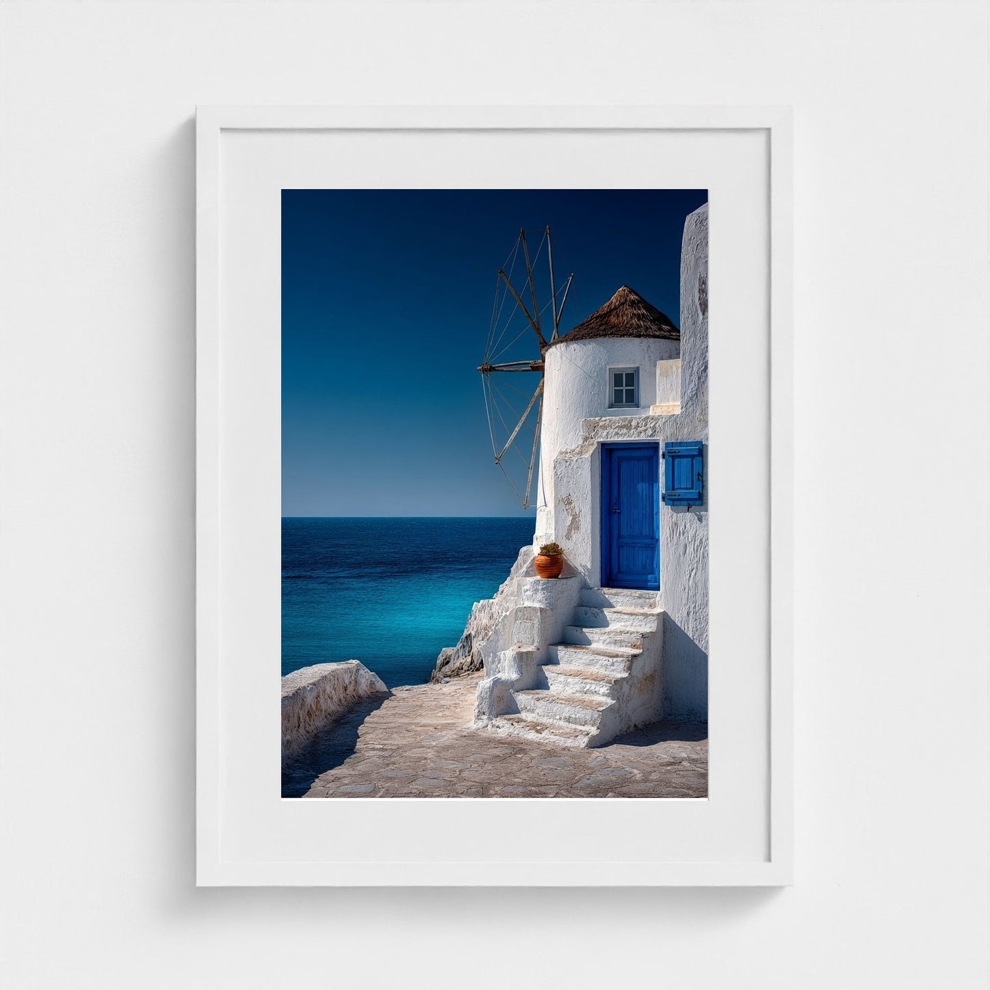white-cycladic-windmill-with-cobalt-accents-agai 18x24-white frame frame