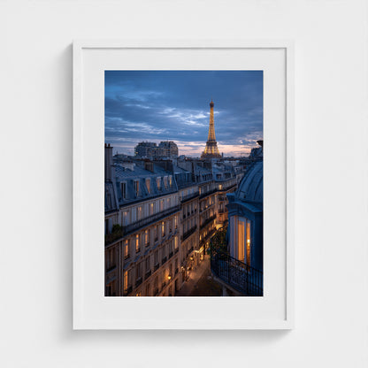 parisian-zinc-rooftops-at-blue-hour-distant-towe 18x24-white frame frame
