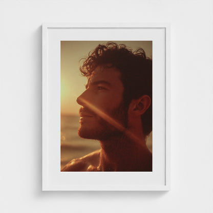 portrait-of-man-gazing-out-at-ocean-polaroid-sty 18x24-white frame frame