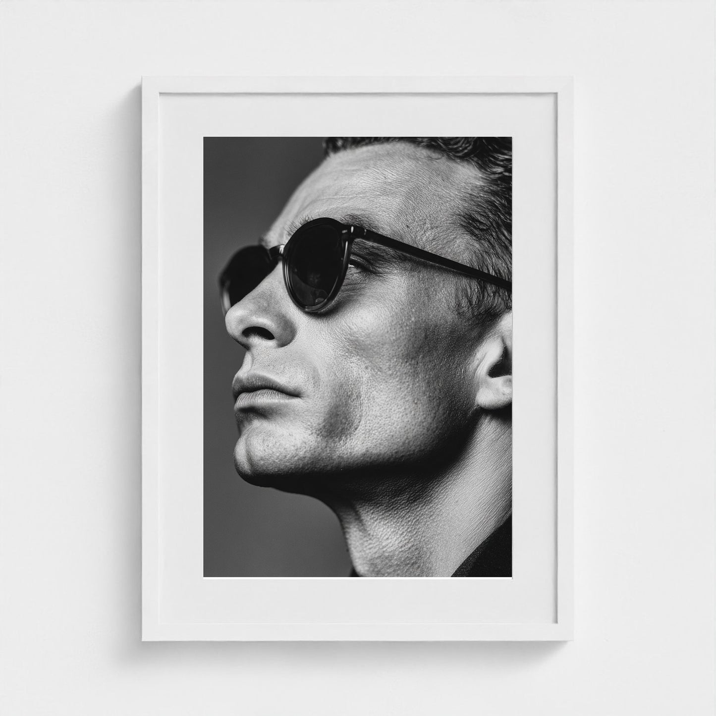 black-and-white-portrait-of-a-cool-guy-in-sungla 18x24-white frame frame