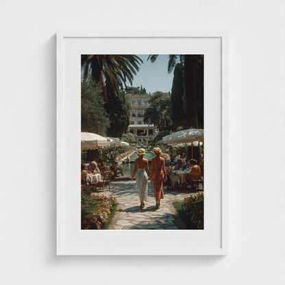 sunlit-italian-villa-garden-fashionable-women-in 18x24-white frame frame
