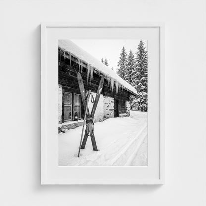 bw-gone-skiing 18x24-white frame frame