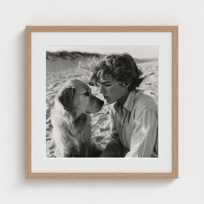 black-and-white-dog-portrait-on-sandy-beach-cine 20x20-natural frame frame