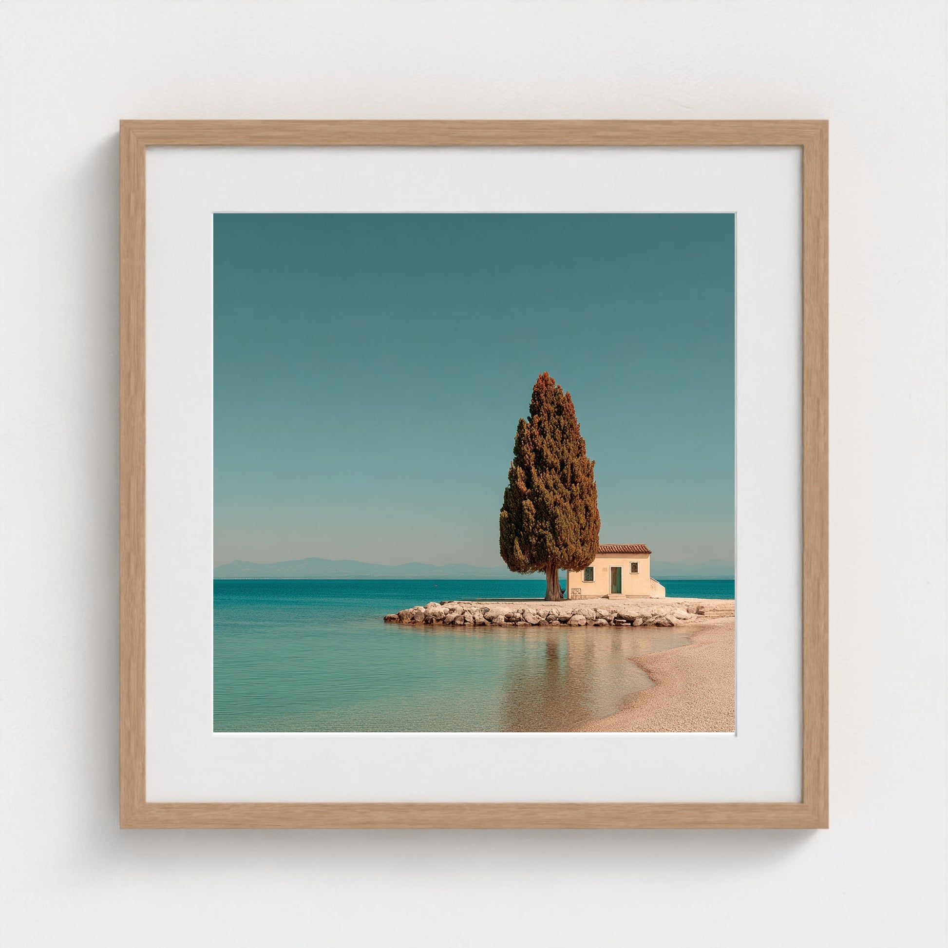 single-italian-cypress-on-a-small-promontory-lak 20x20-natural frame frame