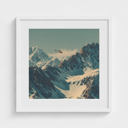 helicopter-in-colorodo-mountains-skiing-60s-retr 20x20-white frame frame