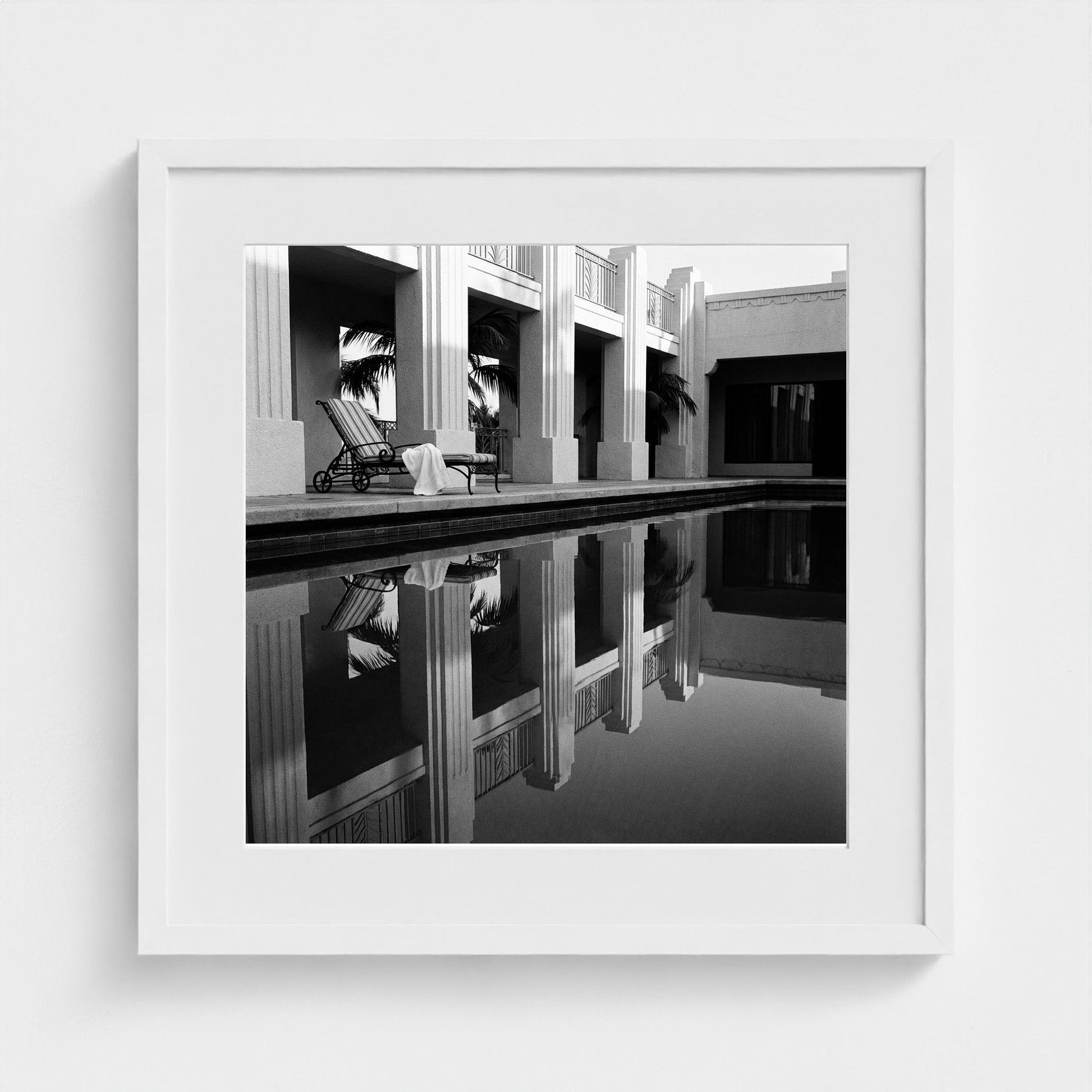 hotel-pool-dawn 20x20-white frame frame