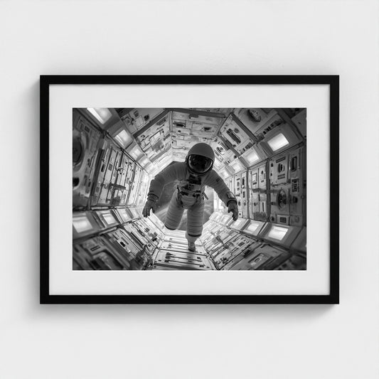 astronaut-floating-into-airlock-kubrick-one-poin 24x18-black frame frame