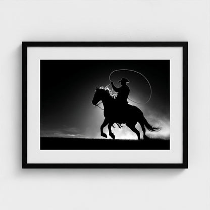black-and-white-minimalist-realistic-cowboy-lass 24x18-black frame frame
