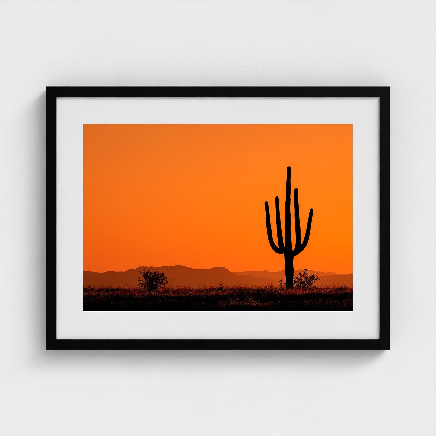towering-saguaro-cactus-at-sunset-glowing-orange 24x18-black frame frame