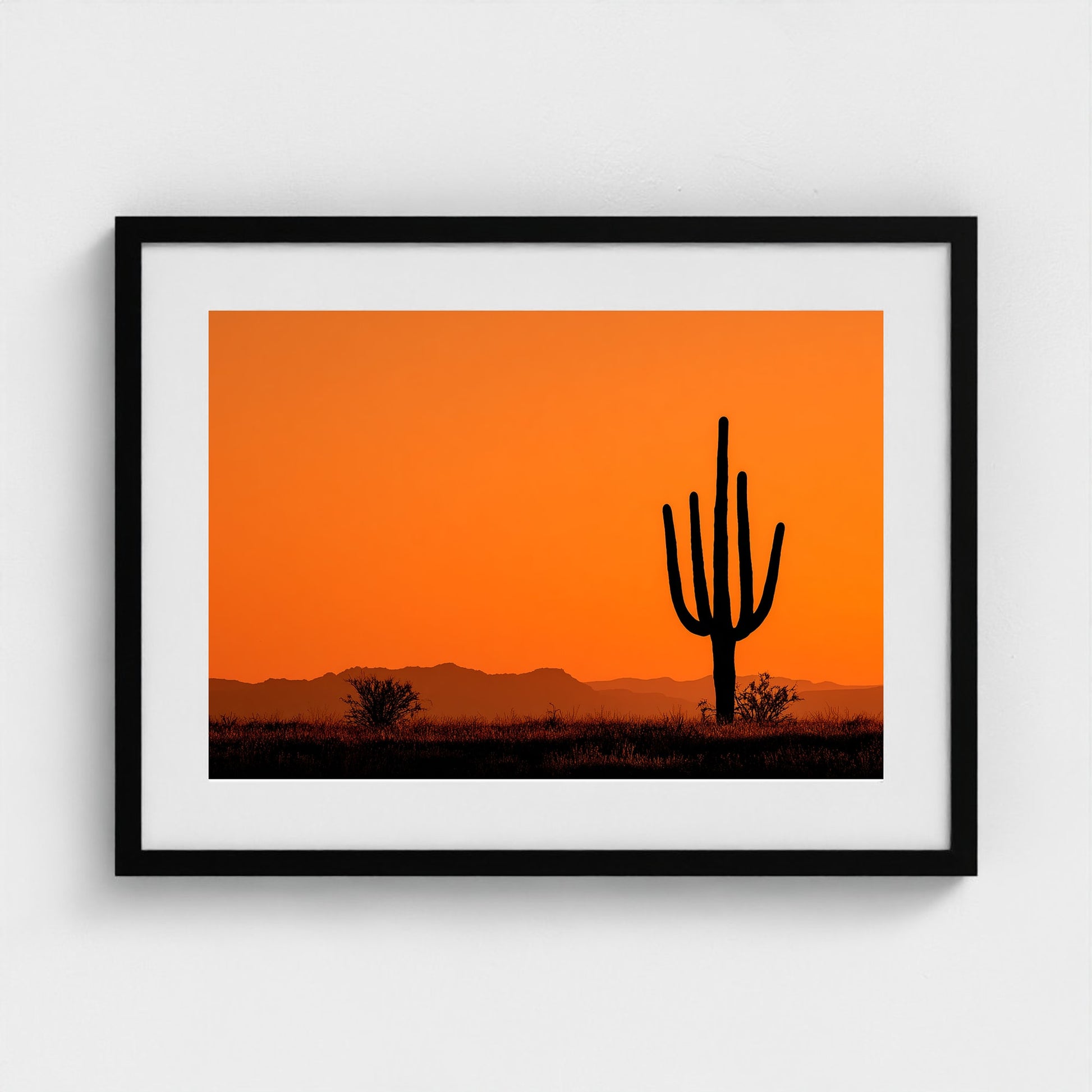 towering-saguaro-cactus-at-sunset-glowing-orange 24x18-black frame frame