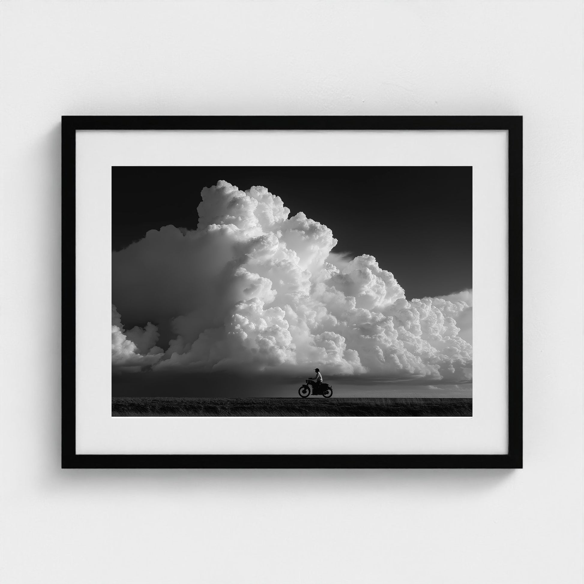 monochrome-thunderhead-build-up-distant-rider-bene-0d9ea2aa- 24x18-black frame frame