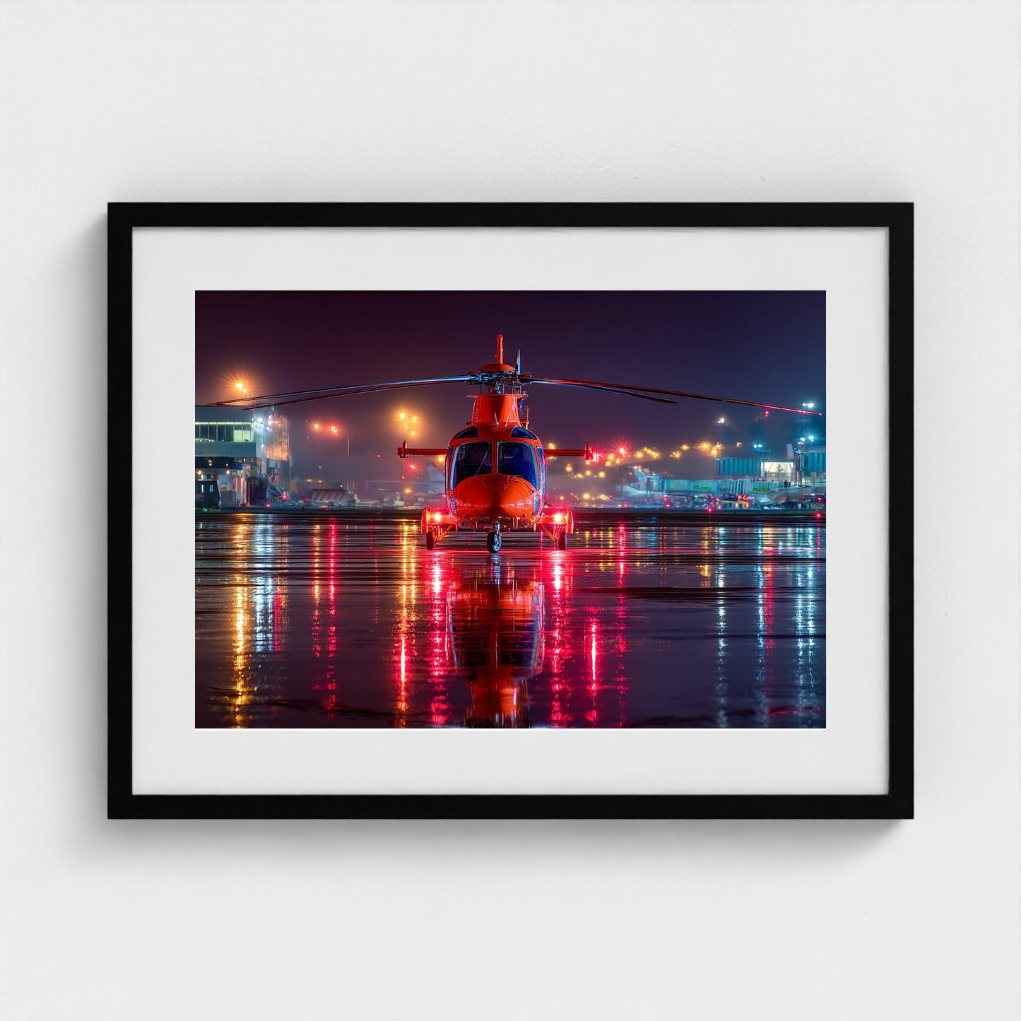 night-apron-with-reflections-wet-runway-reflecti 24x18-black frame frame