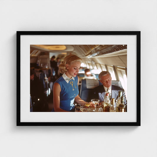 inside-pan-am-cabin-1958-glamorous-stewardess-se 24x18-black frame frame