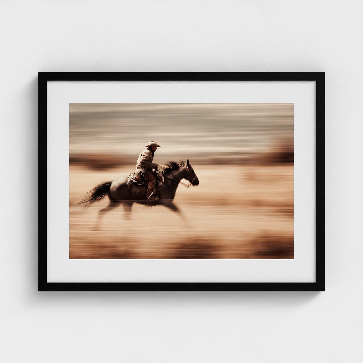 horse-galloping-with-cowboy-in-motion-blur-dramati-a6b5d3dc- 24x18-black frame frame