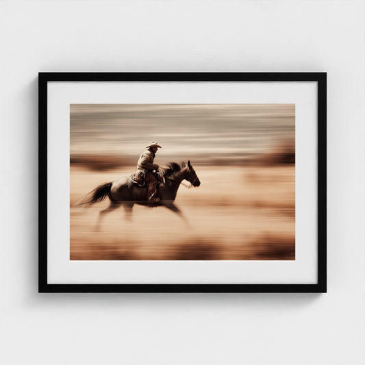 horse-galloping-with-cowboy-in-motion-blur-dramati-a6b5d3dc- 24x18-black frame frame