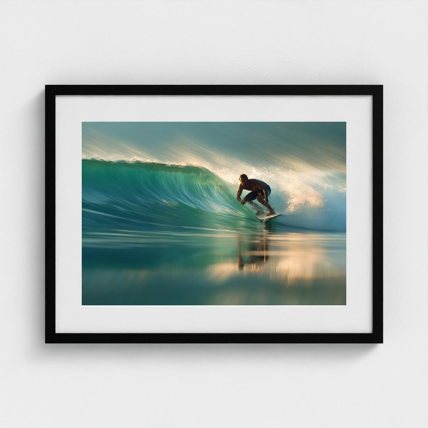 surfer-riding-clean-glassy-wave-blurred-motion-p 24x18-black frame frame