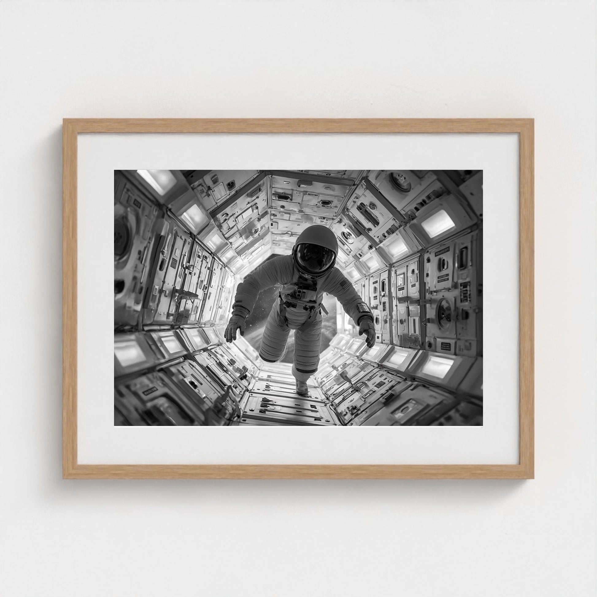 astronaut-floating-into-airlock-kubrick-one-poin 24x18-natural frame frame