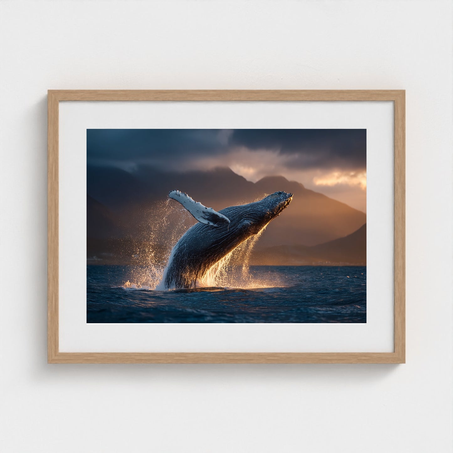 humpback-whale-breaching-at-golden-hour-backlit 24x18-natural frame frame