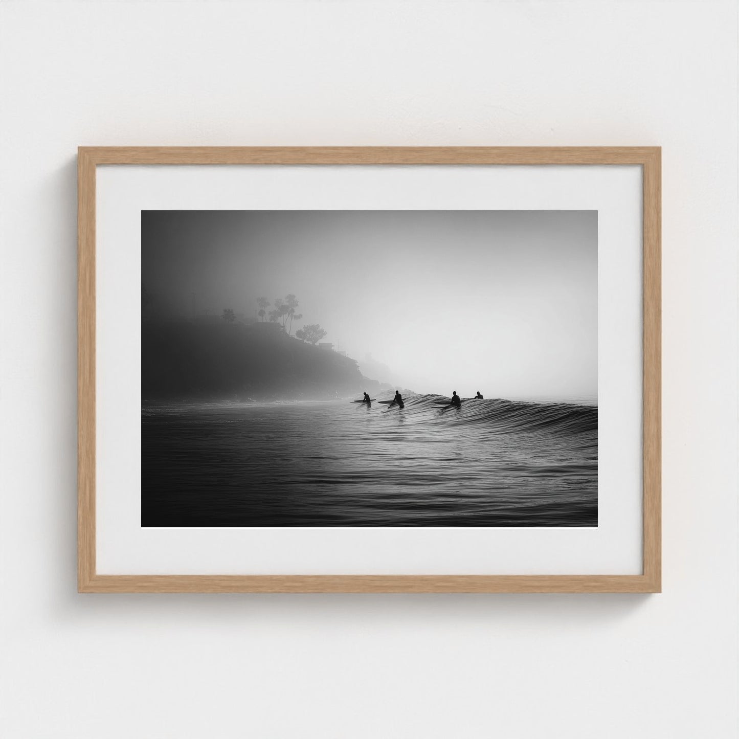 quiet-early-morning-surf-lineup-fog-rolling-acro 24x18-natural frame frame