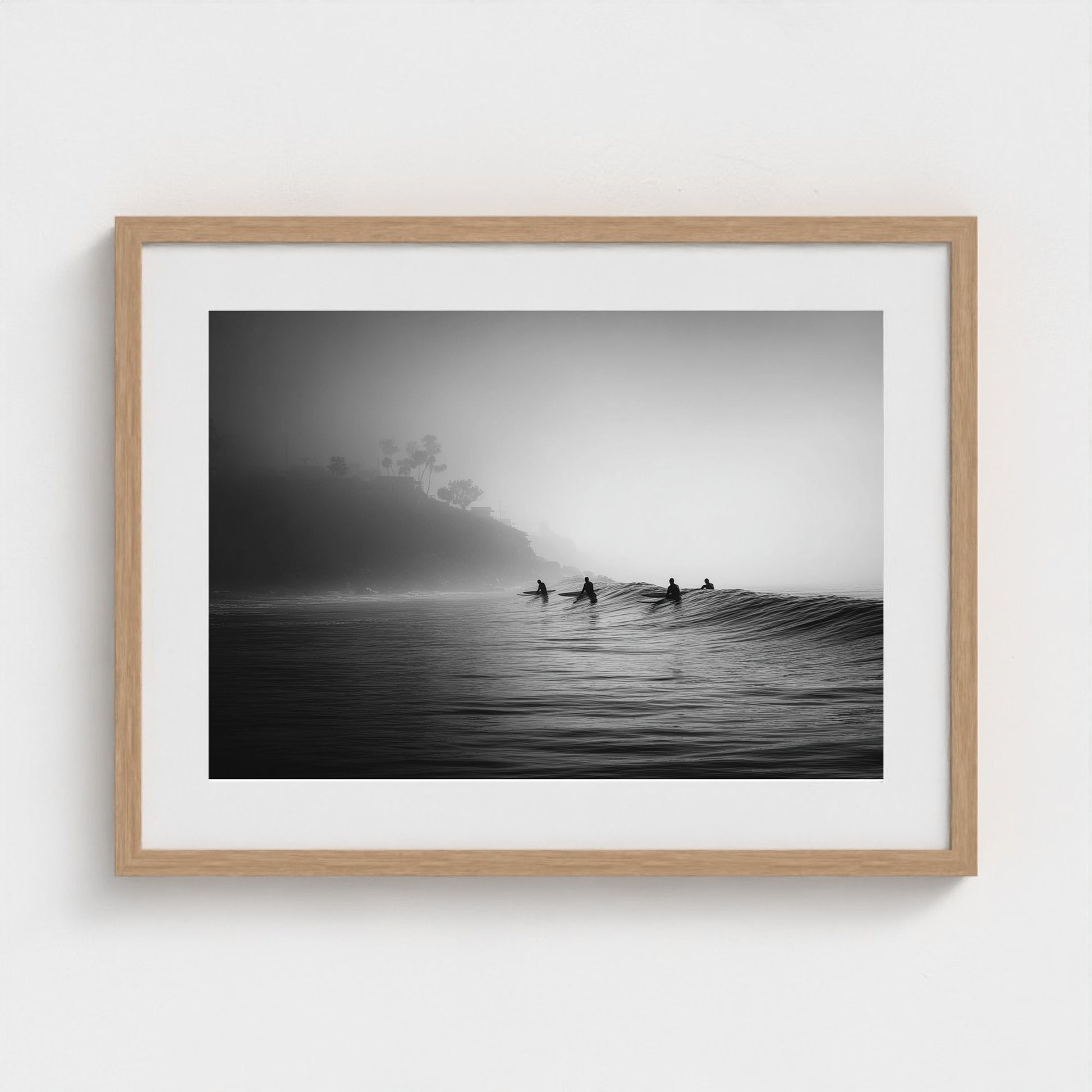 quiet-early-morning-surf-lineup-fog-rolling-acro 24x18-natural frame frame