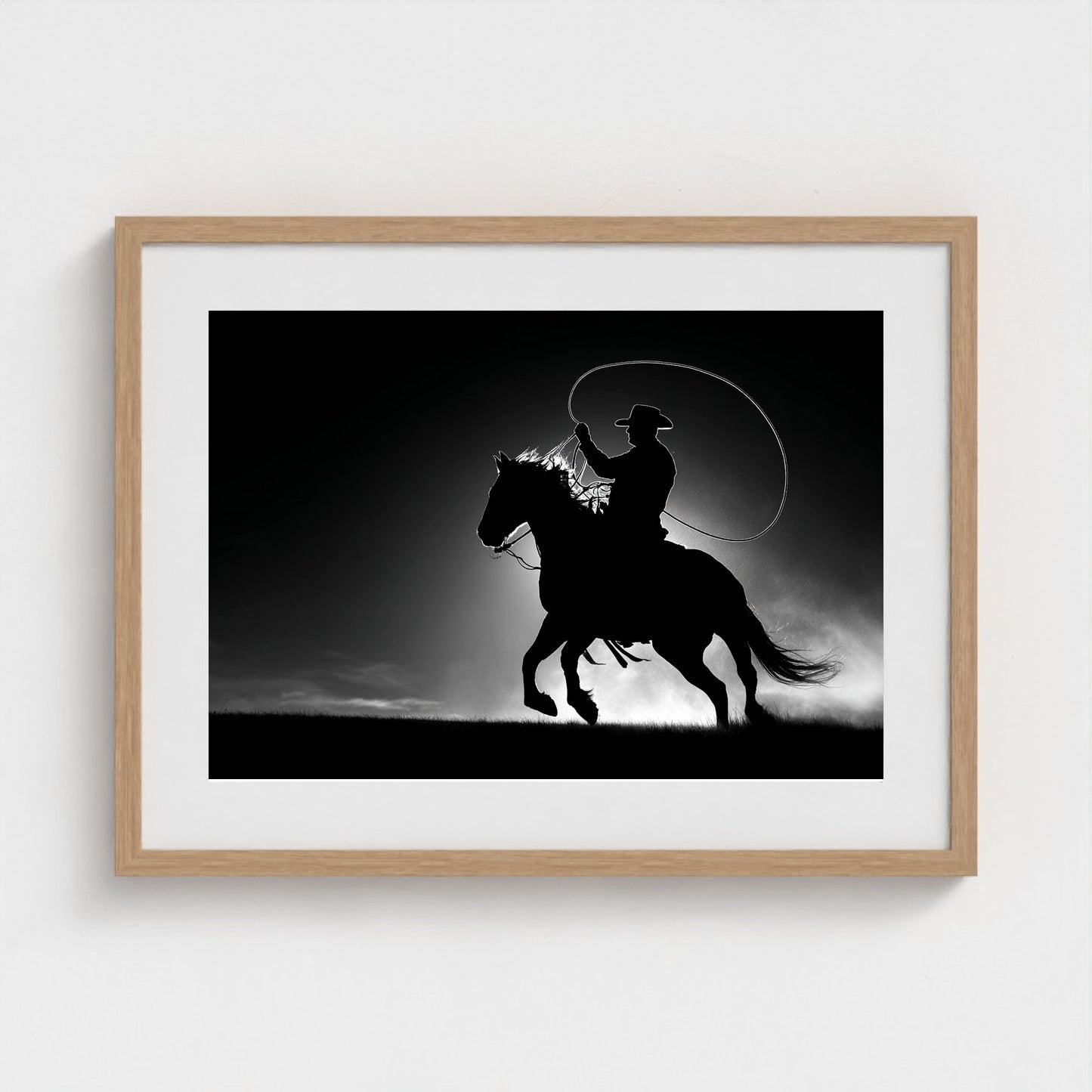 black-and-white-minimalist-realistic-cowboy-lass 24x18-natural frame frame