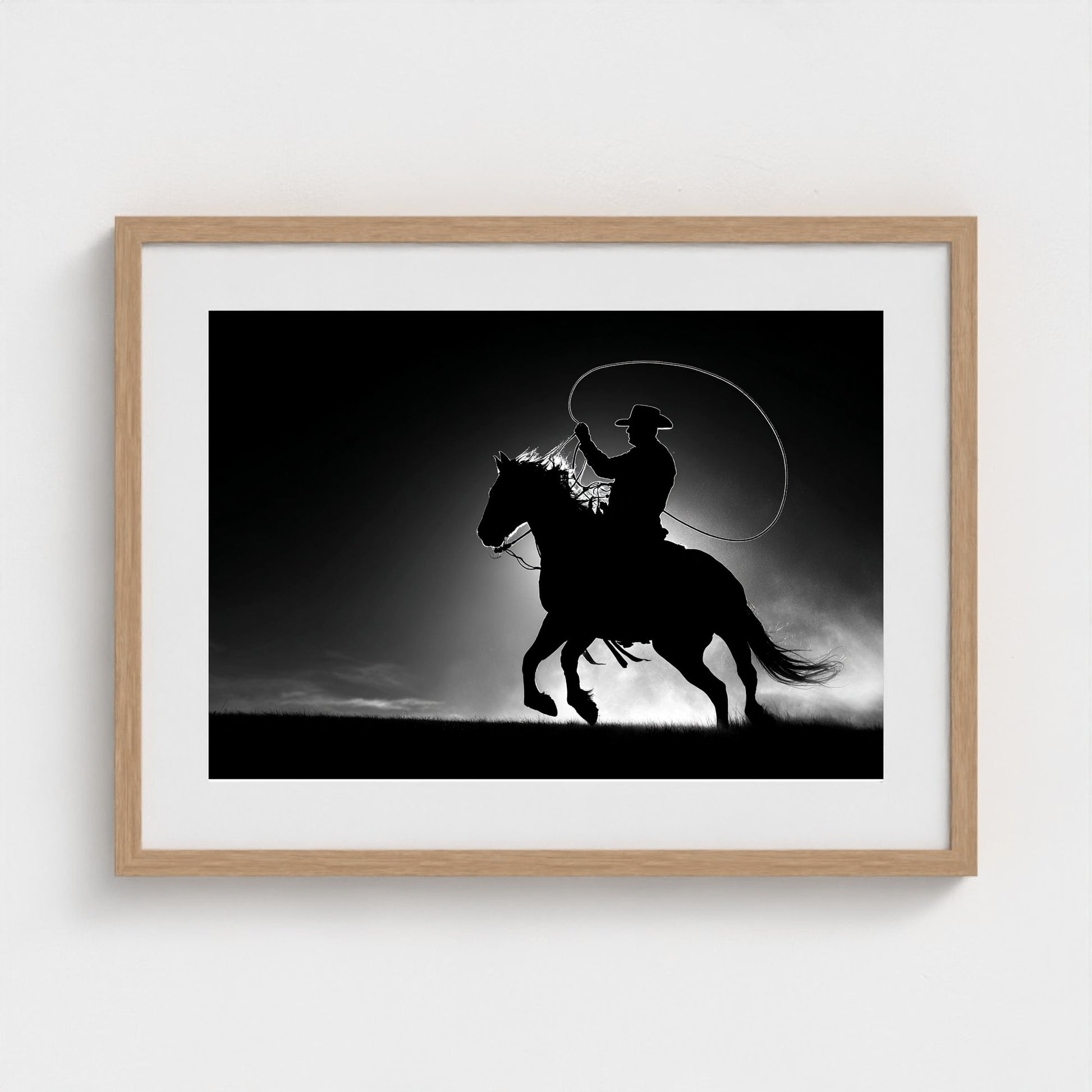 black-and-white-minimalist-realistic-cowboy-lass 24x18-natural frame frame