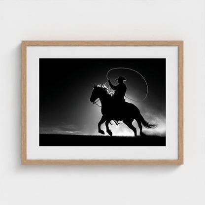 black-and-white-minimalist-realistic-cowboy-lass 24x18-natural frame frame