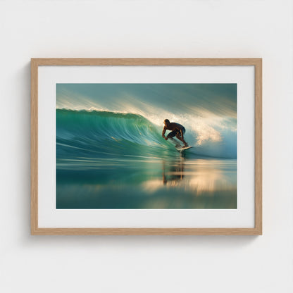 surfer-riding-clean-glassy-wave-blurred-motion-p 24x18-natural frame frame