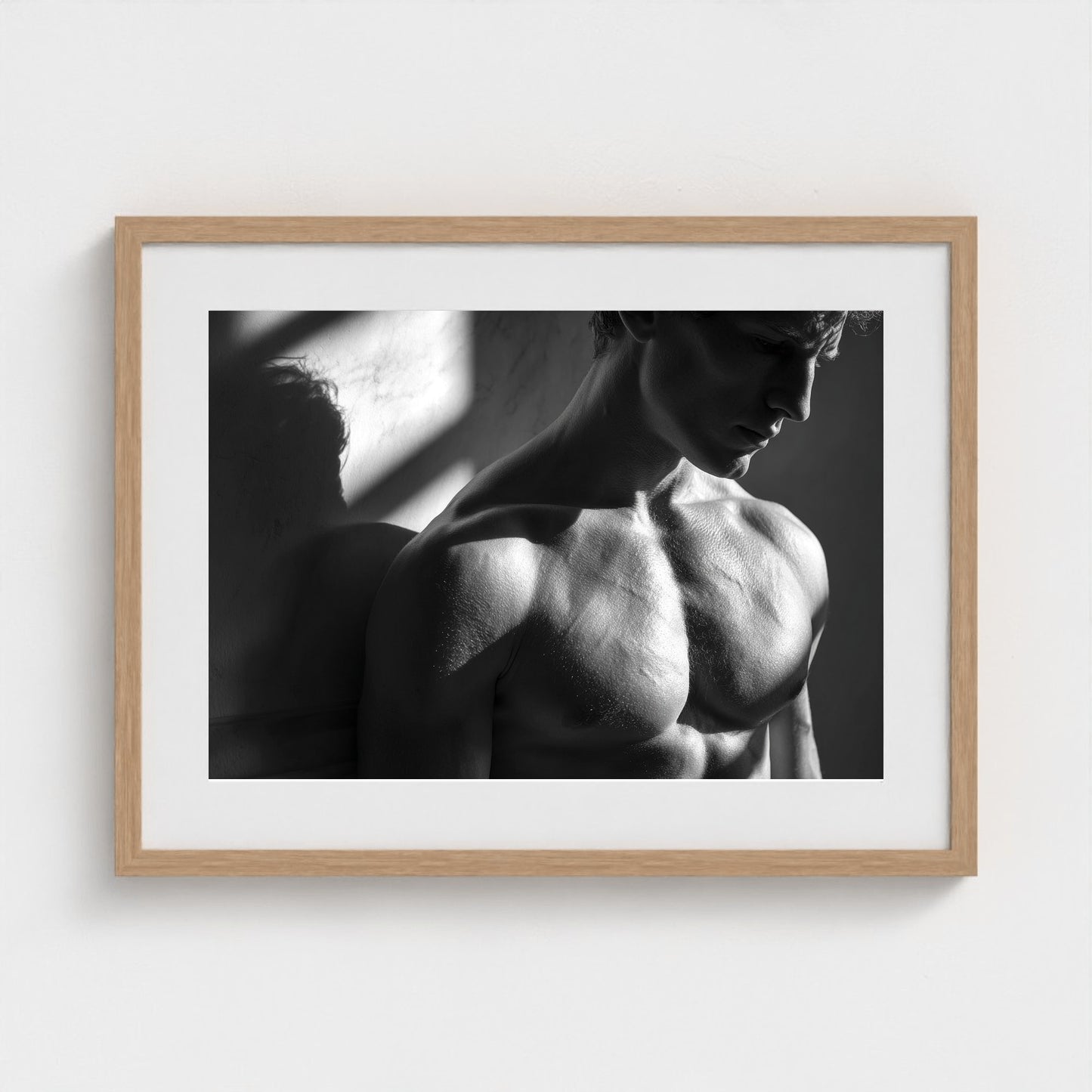 male-torso-study-in-bright-light-sculptural-shad 24x18-natural frame frame
