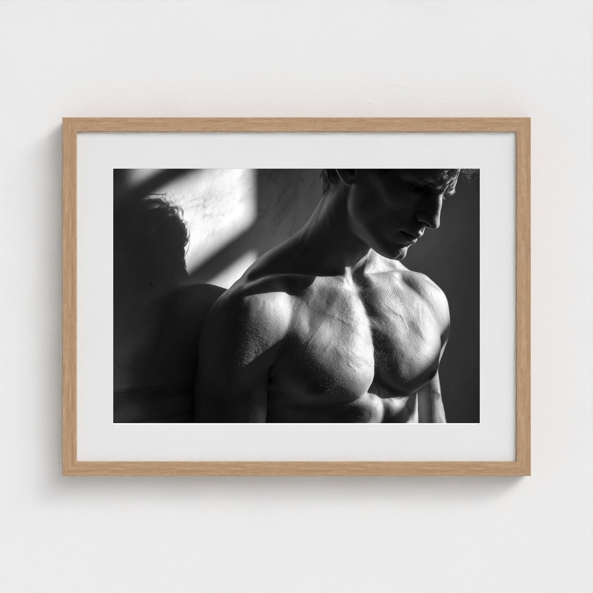 male-torso-study-in-bright-light-sculptural-shad 24x18-natural frame frame