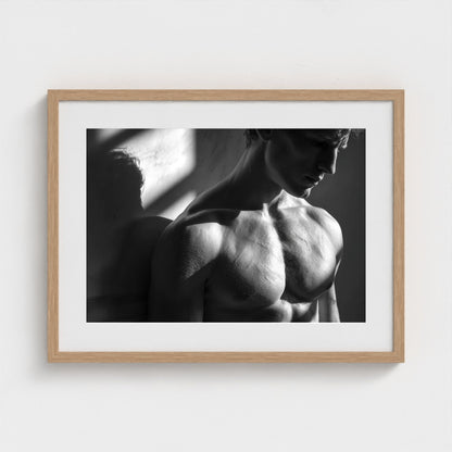 male-torso-study-in-bright-light-sculptural-shad 24x18-natural frame frame