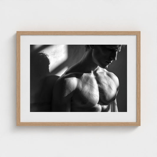 male-torso-study-in-bright-light-sculptural-shad 24x18-natural frame frame
