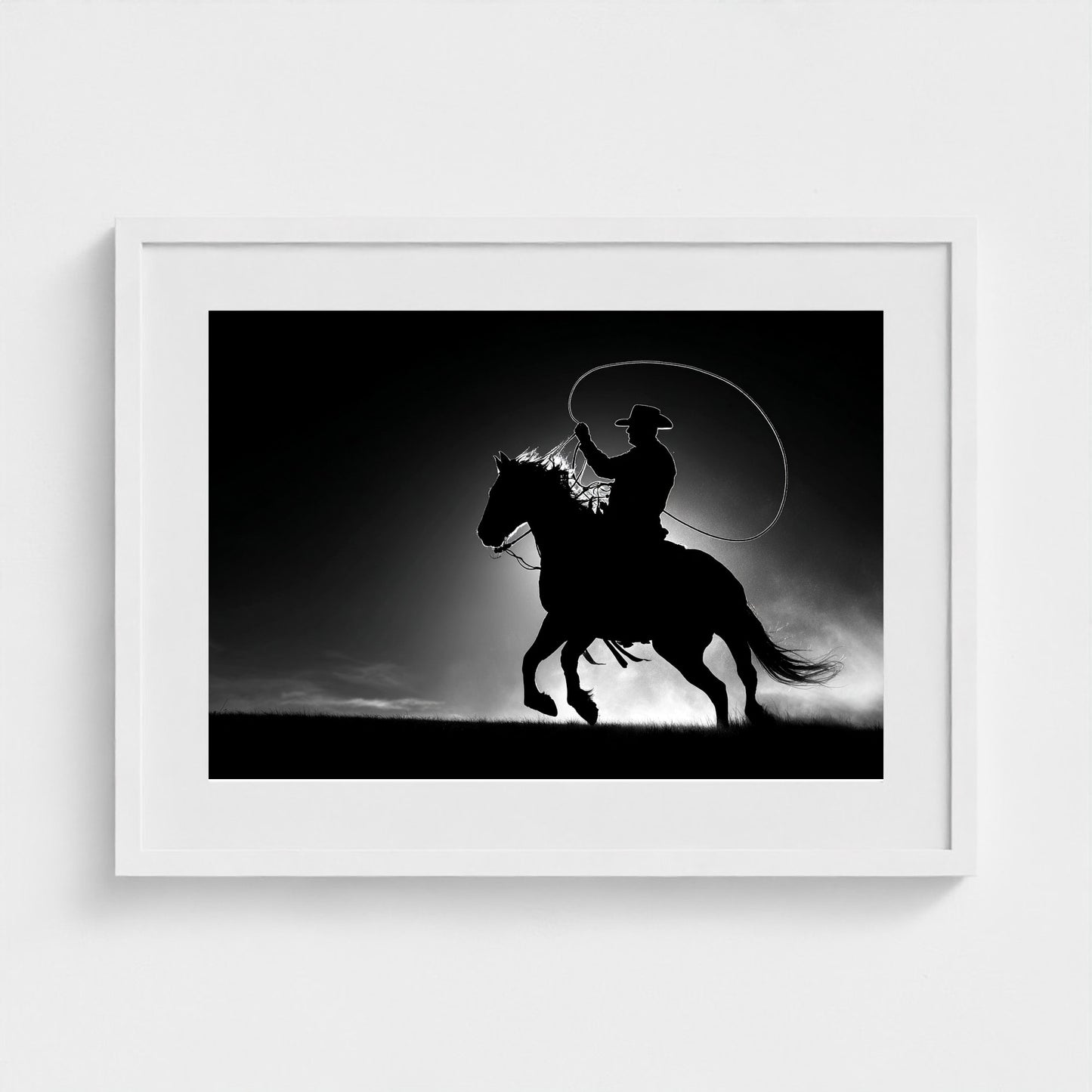 black-and-white-minimalist-realistic-cowboy-lass 24x18-white frame frame