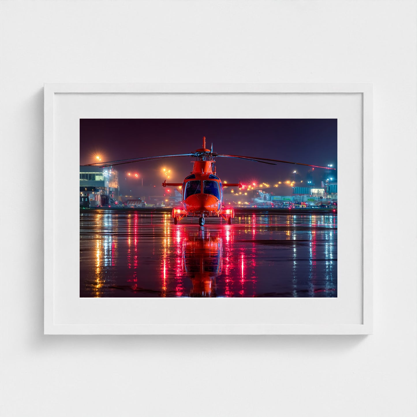 night-apron-with-reflections-wet-runway-reflecti 24x18-white frame frame