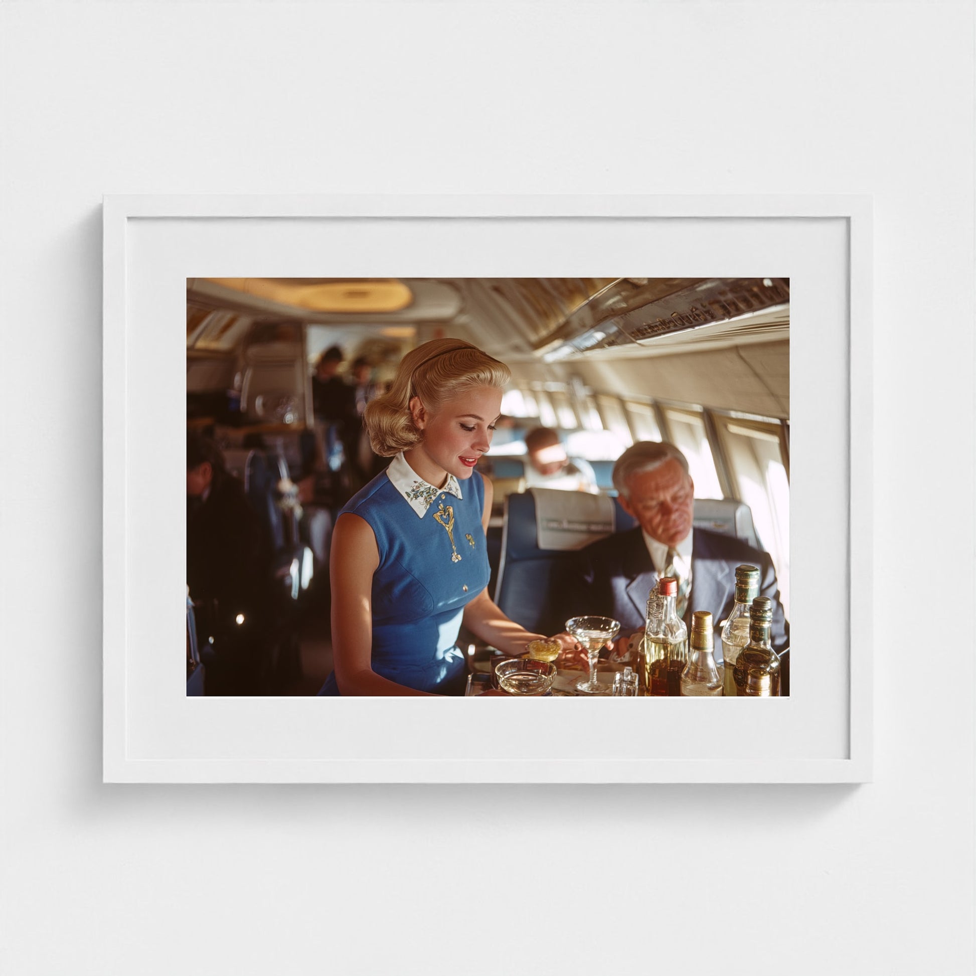 inside-pan-am-cabin-1958-glamorous-stewardess-se 24x18-white frame frame