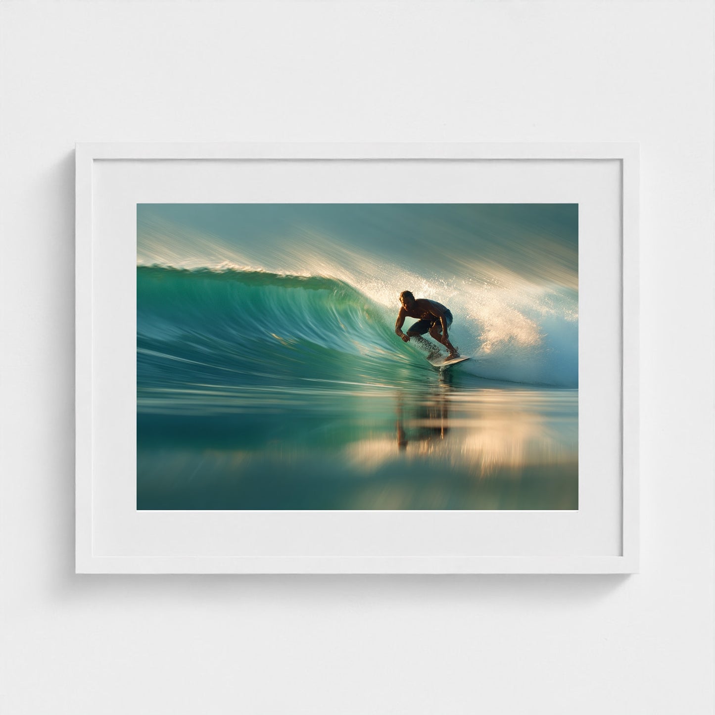 surfer-riding-clean-glassy-wave-blurred-motion-p 24x18-white frame frame