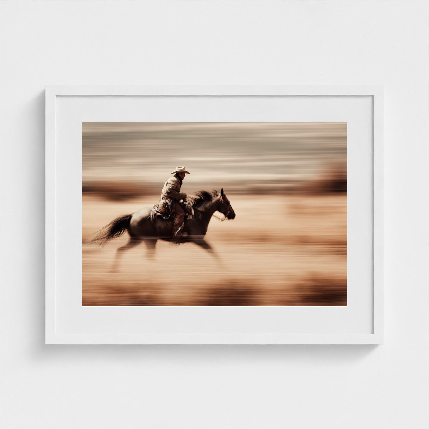 horse-galloping-with-cowboy-in-motion-blur-dramati-a6b5d3dc- 24x18-white frame frame