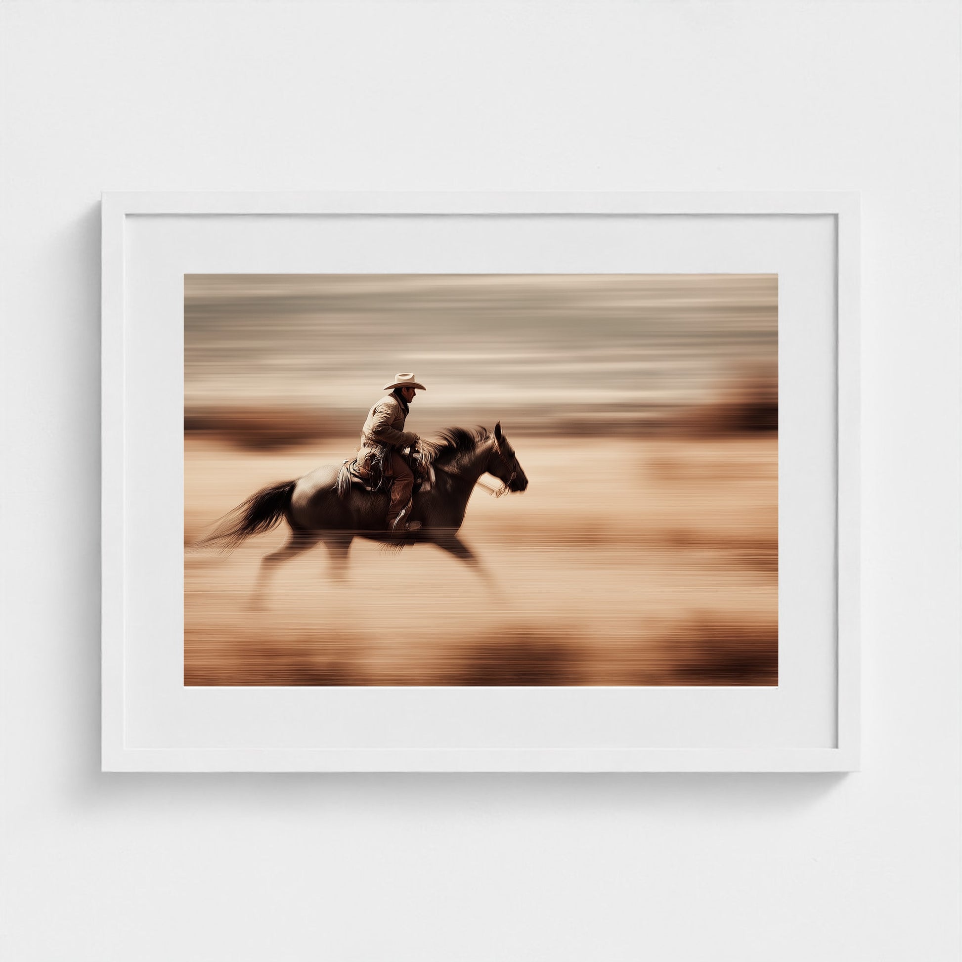 horse-galloping-with-cowboy-in-motion-blur-dramati-a6b5d3dc- 24x18-white frame frame