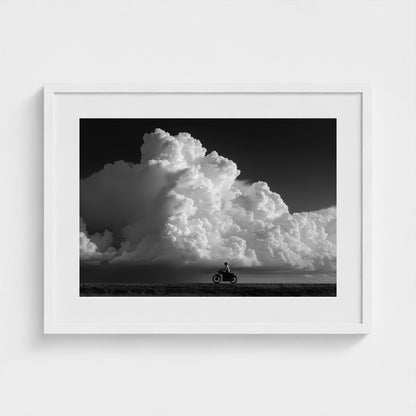 monochrome-thunderhead-build-up-distant-rider-bene-0d9ea2aa- 24x18-white frame frame
