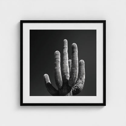 timeless-black-and-white-fine-art-desert-cactus 24x24-black frame frame