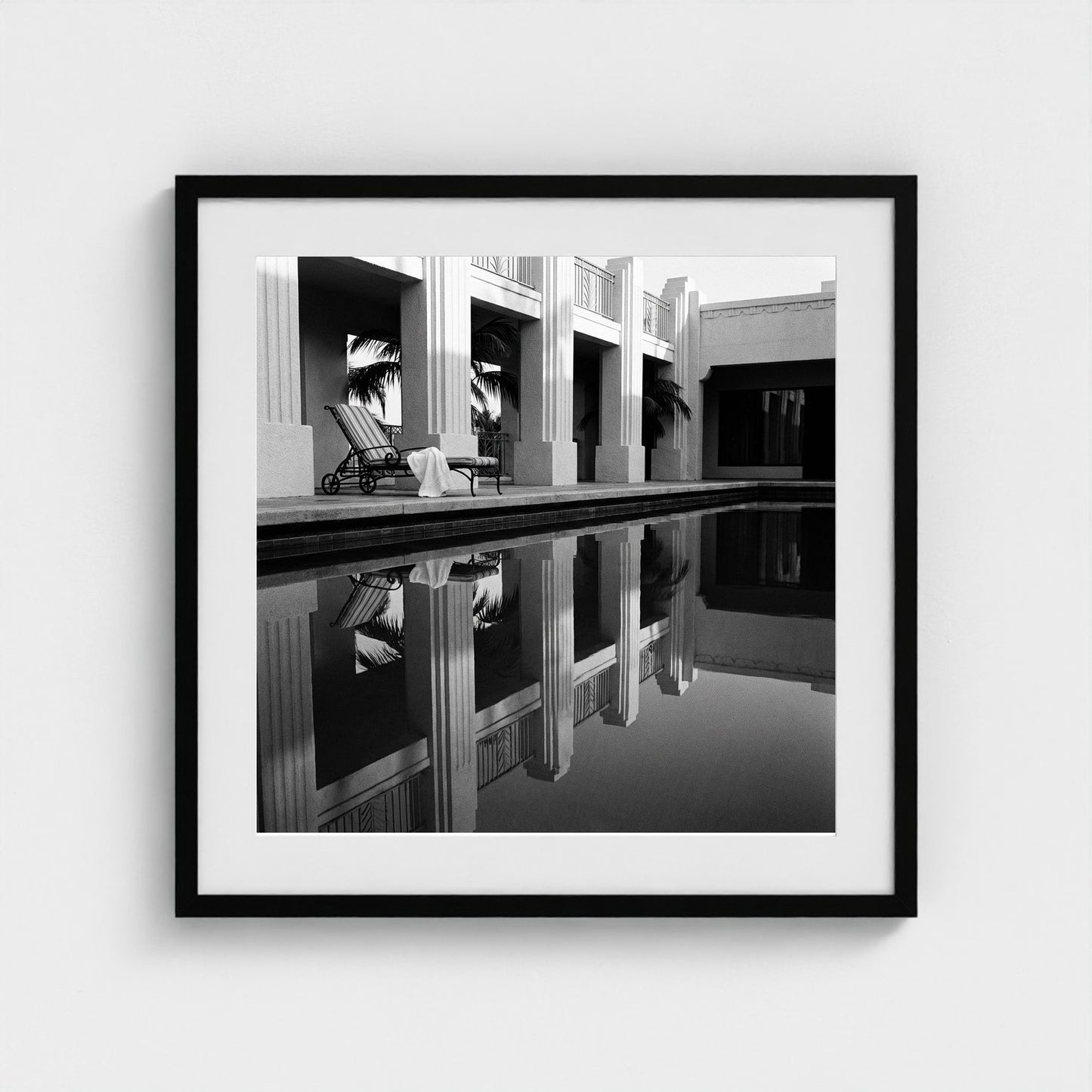 hotel-pool-dawn 24x24-black frame frame