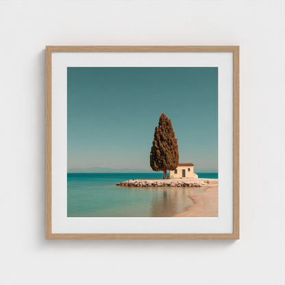 single-italian-cypress-on-a-small-promontory-lak 24x24-natural frame frame