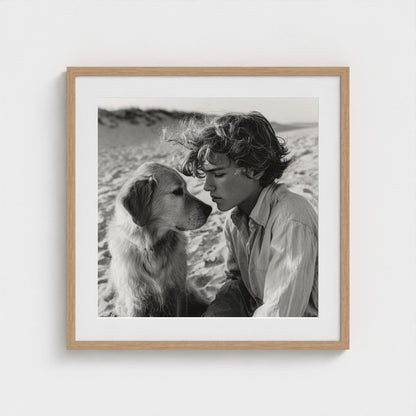black-and-white-dog-portrait-on-sandy-beach-cine 24x24-natural frame frame