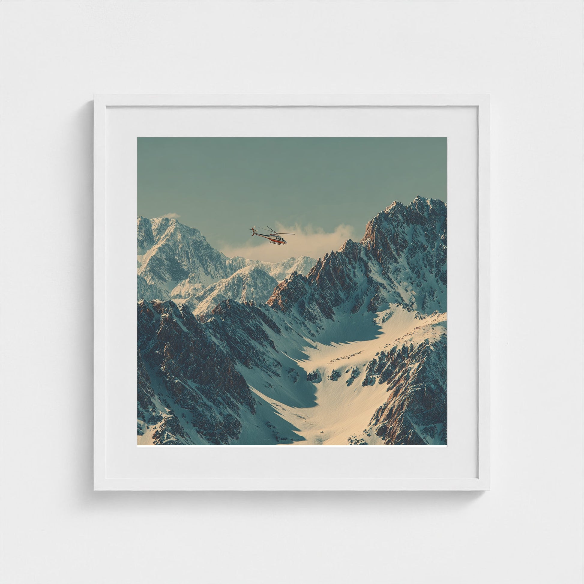 helicopter-in-colorodo-mountains-skiing-60s-retr 24x24-white frame frame