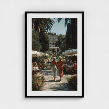 sunlit-italian-villa-garden-fashionable-women-in 24x36-black frame frame
