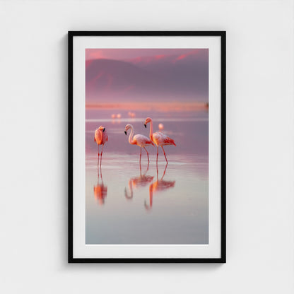 flamingos-in-shallow-pastel-water-soft-reflectio 24x36-black frame frame