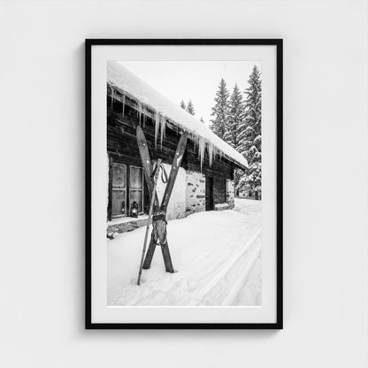bw-gone-skiing 24x36-black frame frame