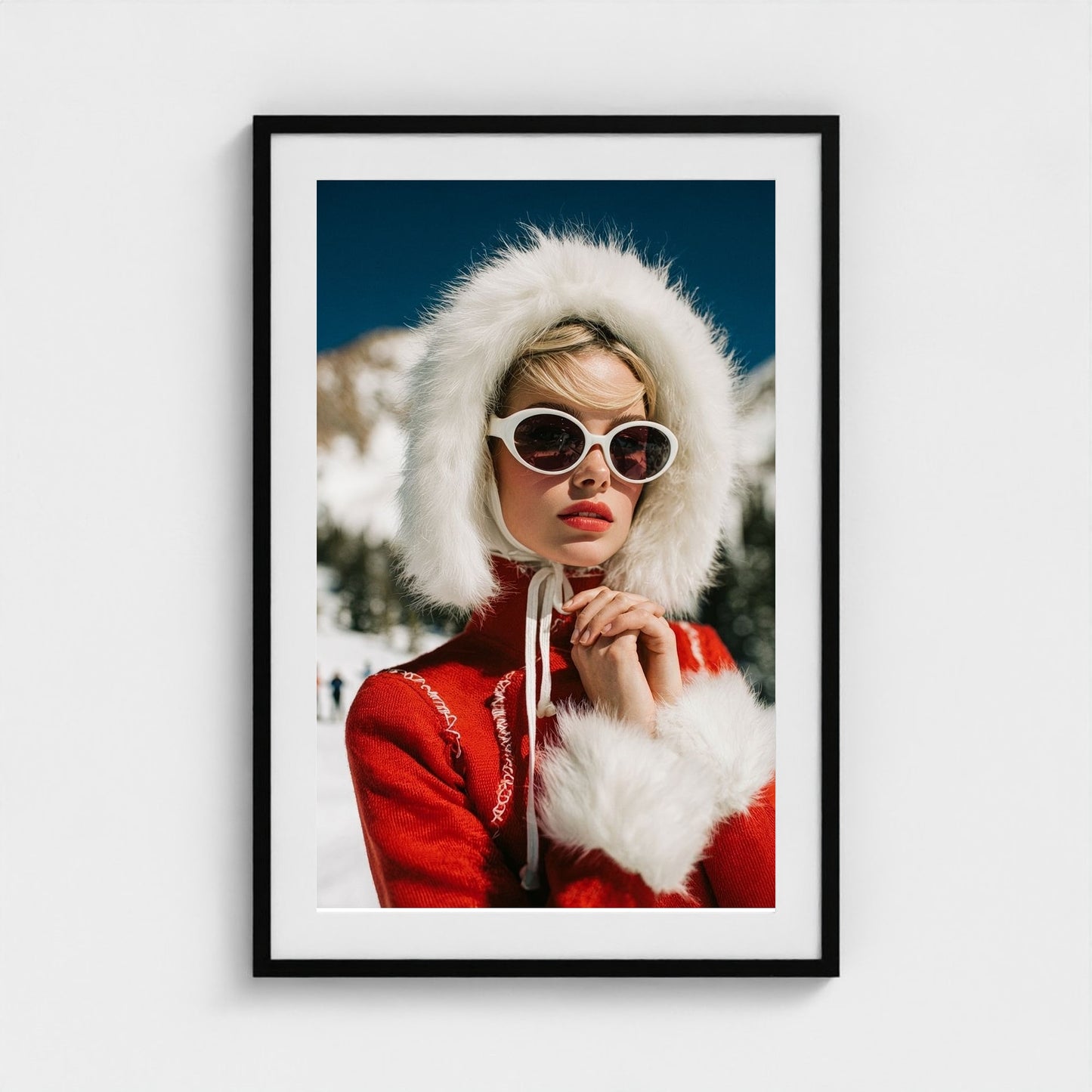fashion-editorial-of-glamorous-woman-in-red-1960 24x36-black frame frame