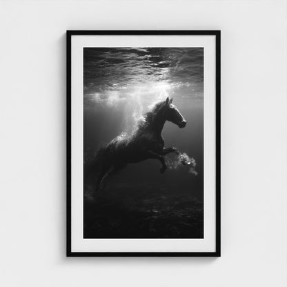 surreal-underwater-scene-of-horse-suspended-mid 24x36-black frame frame